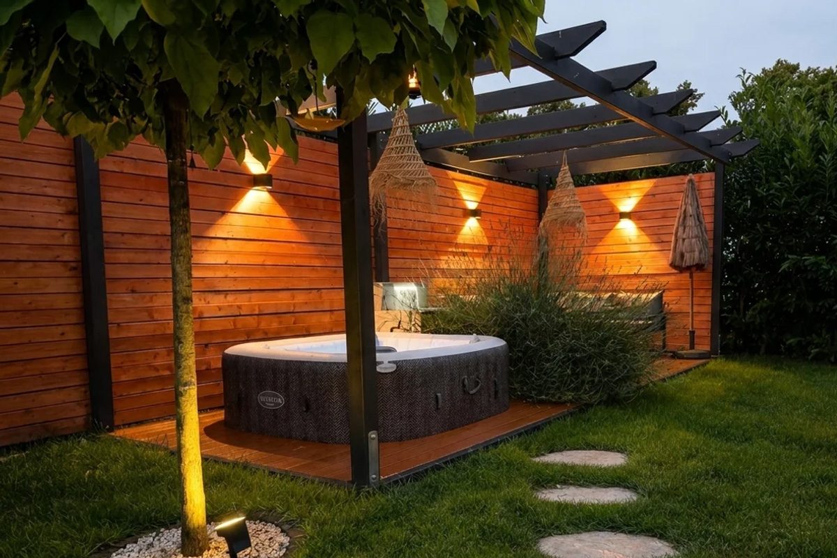 Wellness-Terrasse mit Pergola und Whirlpool